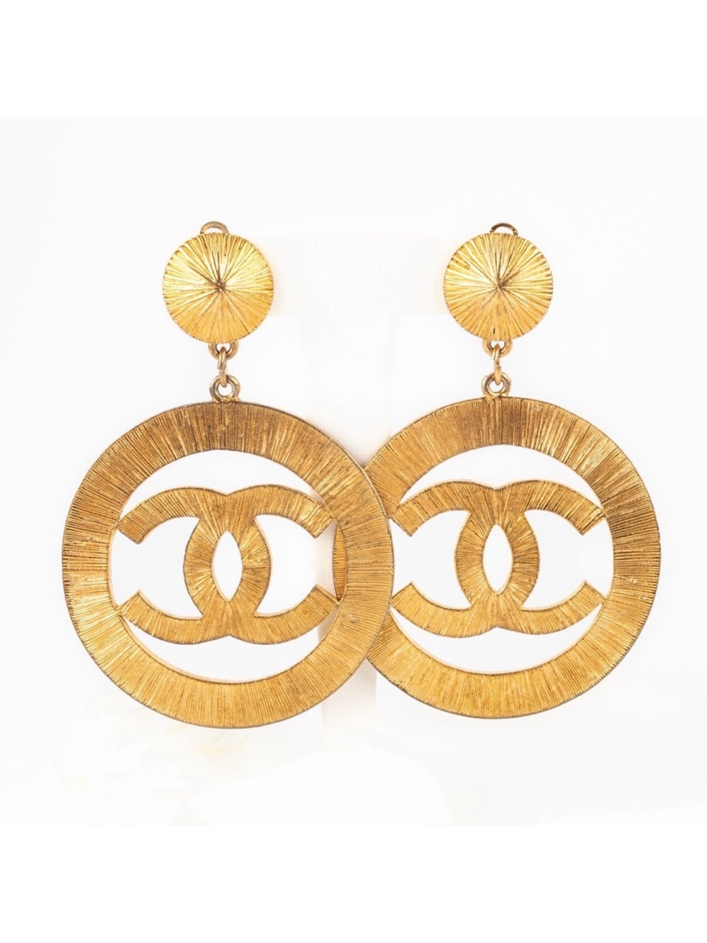 Double C Designer 1999 Vintage XXL Gold Tone Sun Burst Earrings